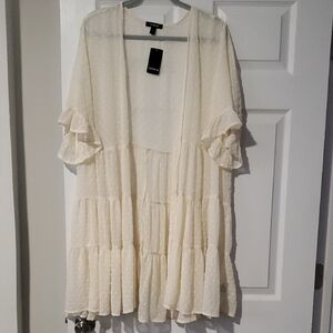Torrid Cream Ruffle Clip Dot Kimono